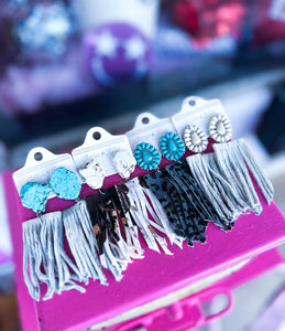 Stone and leather tassel earrings