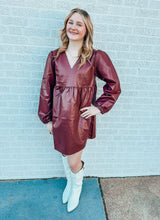 Load image into Gallery viewer, Faux leather wine babydoll dress
