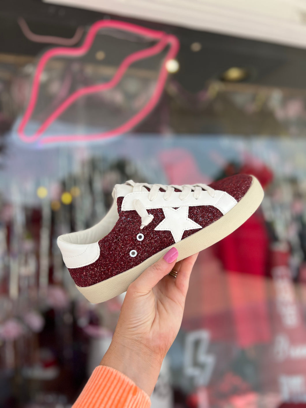 Maroon sparkle star sneakers