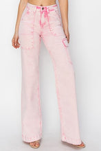 Load image into Gallery viewer, High Rise Pink Acid Wash Cargo Jeans
