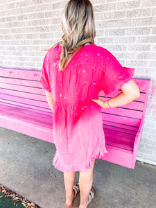 Hot pink bleached linen pocket dress