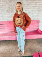 Load image into Gallery viewer, Pumpkin sequin bleached French Terry sweater
