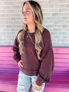 Corded oversized long sleeve top