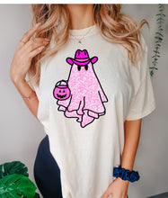 Load image into Gallery viewer, Faux glitter cowboy ghost tee
