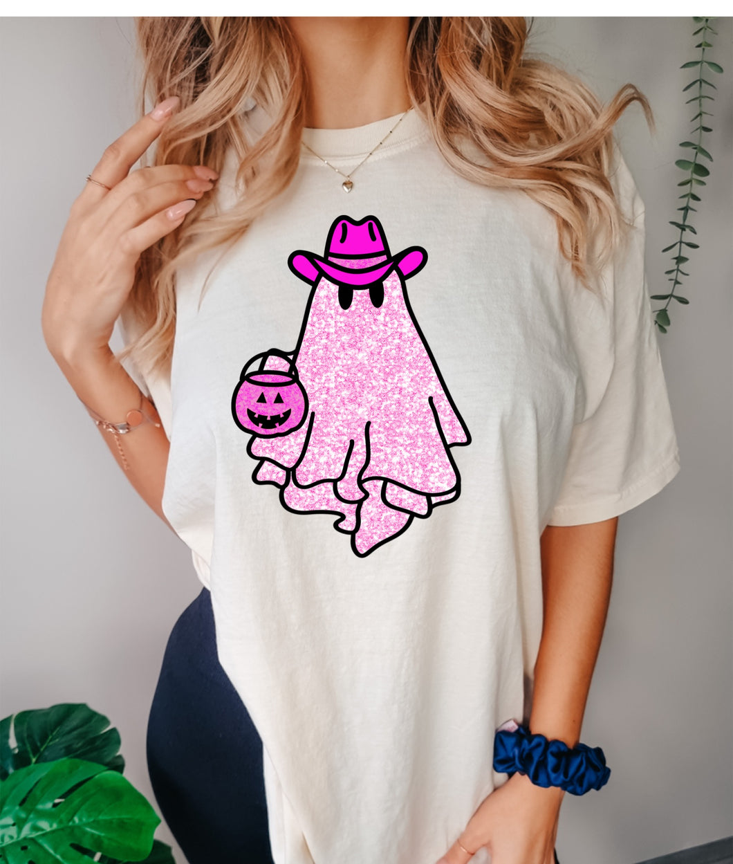 Faux glitter cowboy ghost tee