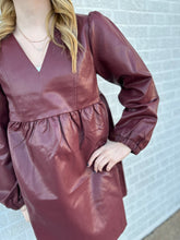 Load image into Gallery viewer, Faux leather wine babydoll dress
