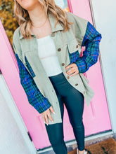 Load image into Gallery viewer, Olive + blue flannel Shacket
