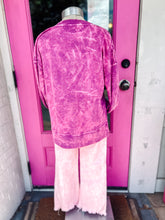 Load image into Gallery viewer, Purple + Pink BOO sequin bleached French Terry sweater
