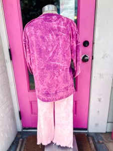 Purple + Pink BOO sequin bleached French Terry sweater