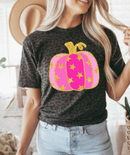 Load image into Gallery viewer, Faux glitter pink star pumpkin tee
