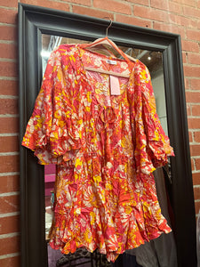 Orange Floral honey cloth Romper, Medium