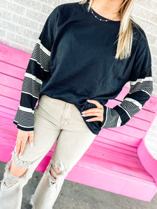 Leslie black stripe sleeve top