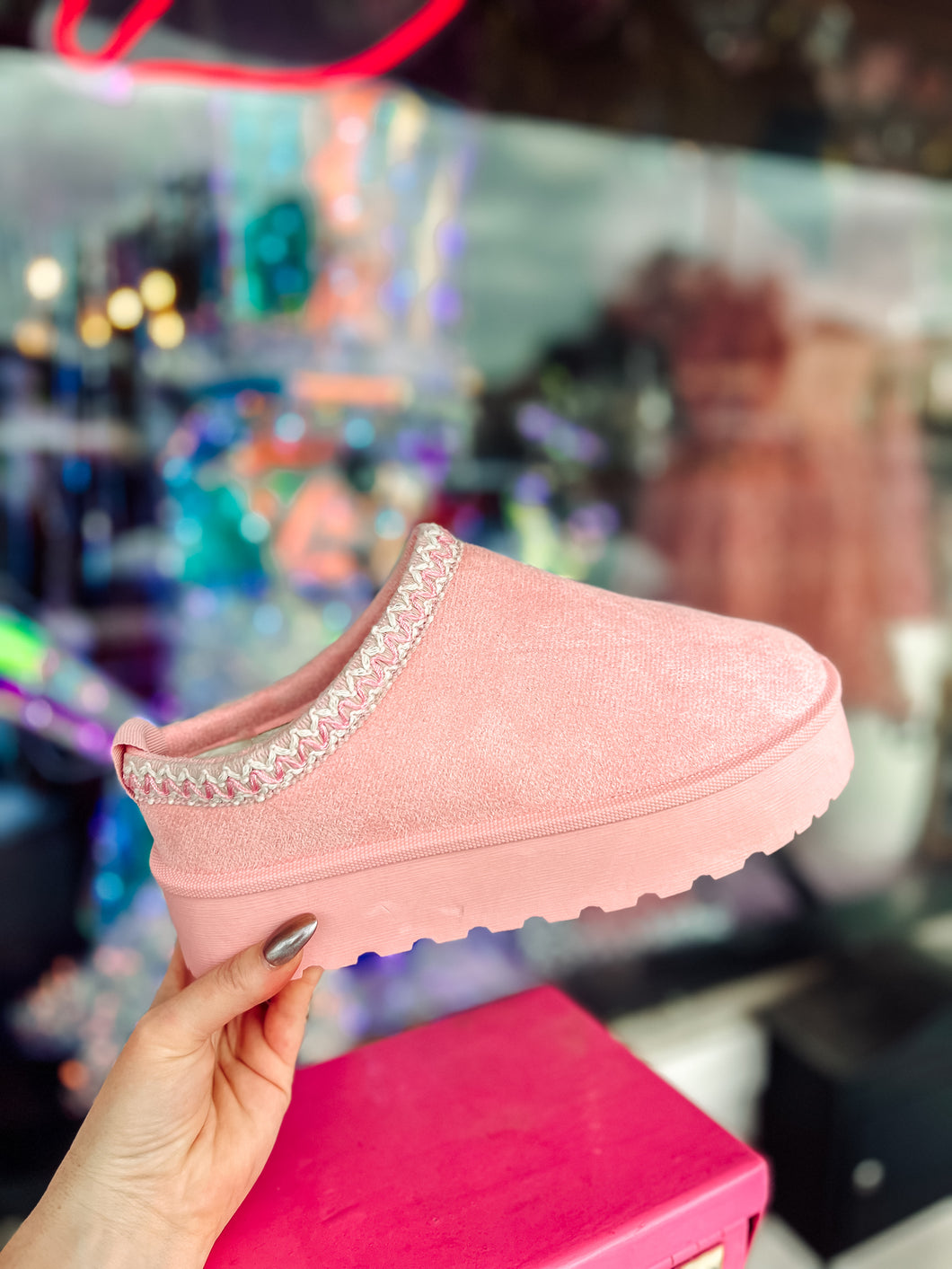 Pink suede mule slides