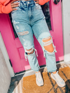 High rise light wash boyfriend jeans