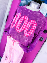 Load image into Gallery viewer, Purple + Pink BOO sequin bleached French Terry sweater
