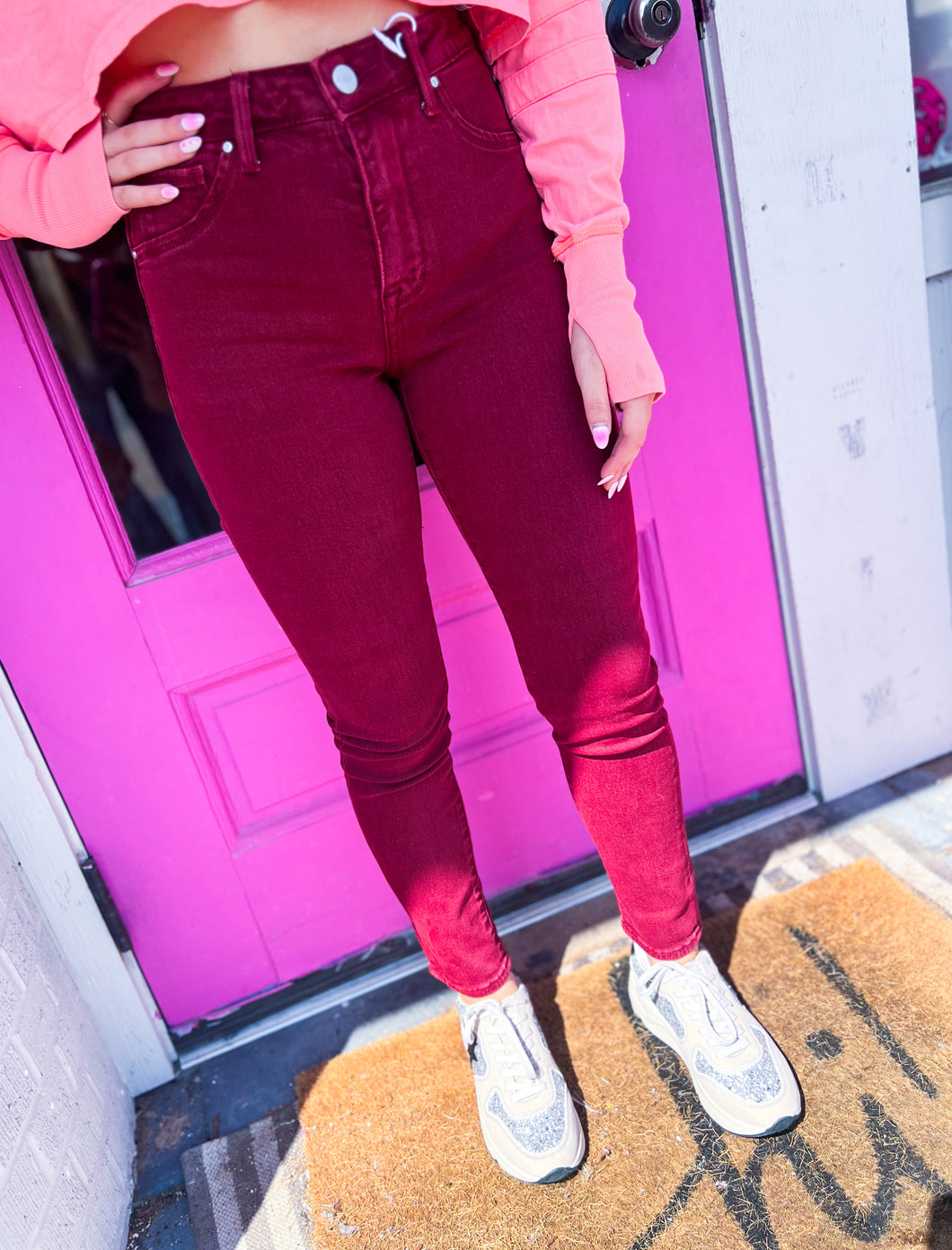 High rise skinny wine jeans