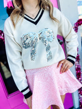 Load image into Gallery viewer, Sequin bow varsity sweater
