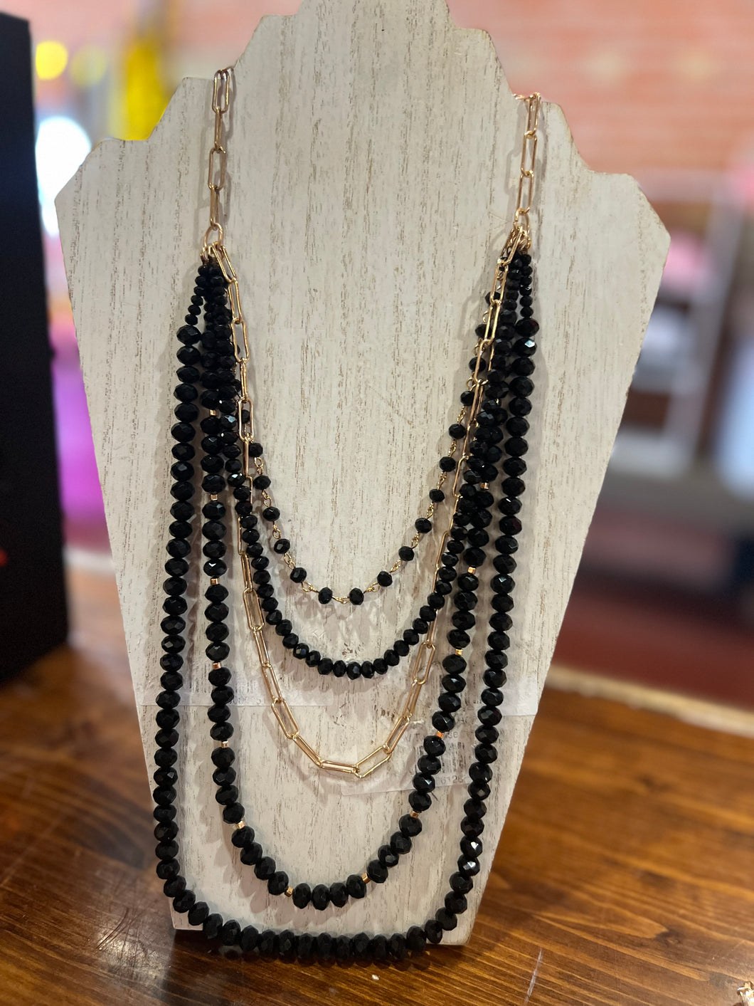 Black Crystal layered gold necklace