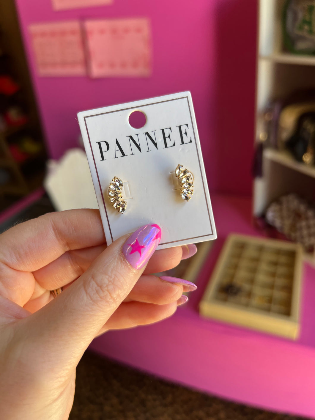 Rhinestone + gold stud earrings