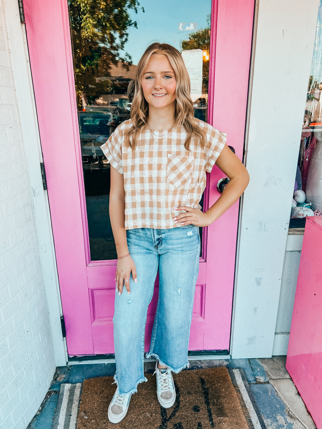 Sand gingham top