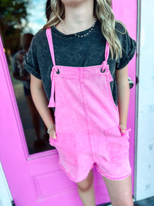 Pink Mineral wash denim romper