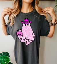 Load image into Gallery viewer, Faux glitter cowboy ghost tee
