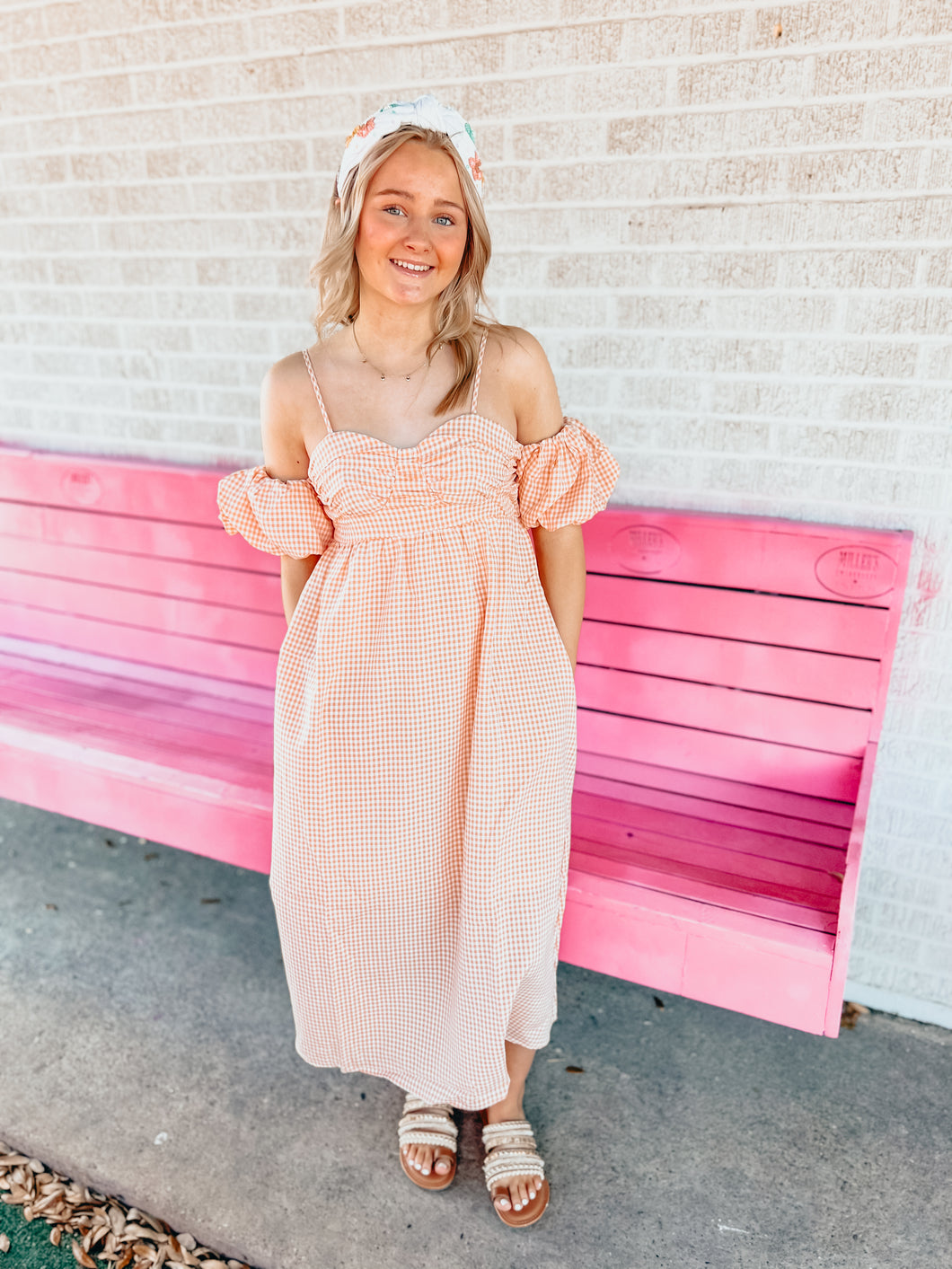 Tangerine gingham dress