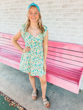 Load image into Gallery viewer, Green spring floral lace up dress
