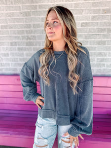 Corded oversized long sleeve top