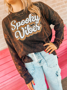 Black spooky vibes sequin bleached French Terry sweater