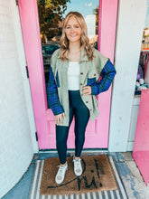 Load image into Gallery viewer, Olive + blue flannel Shacket
