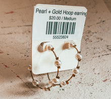 Load image into Gallery viewer, Pearl + Gold Hoop earrings
