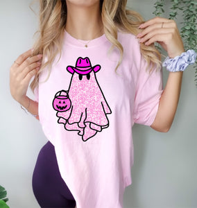 Faux glitter cowboy ghost tee