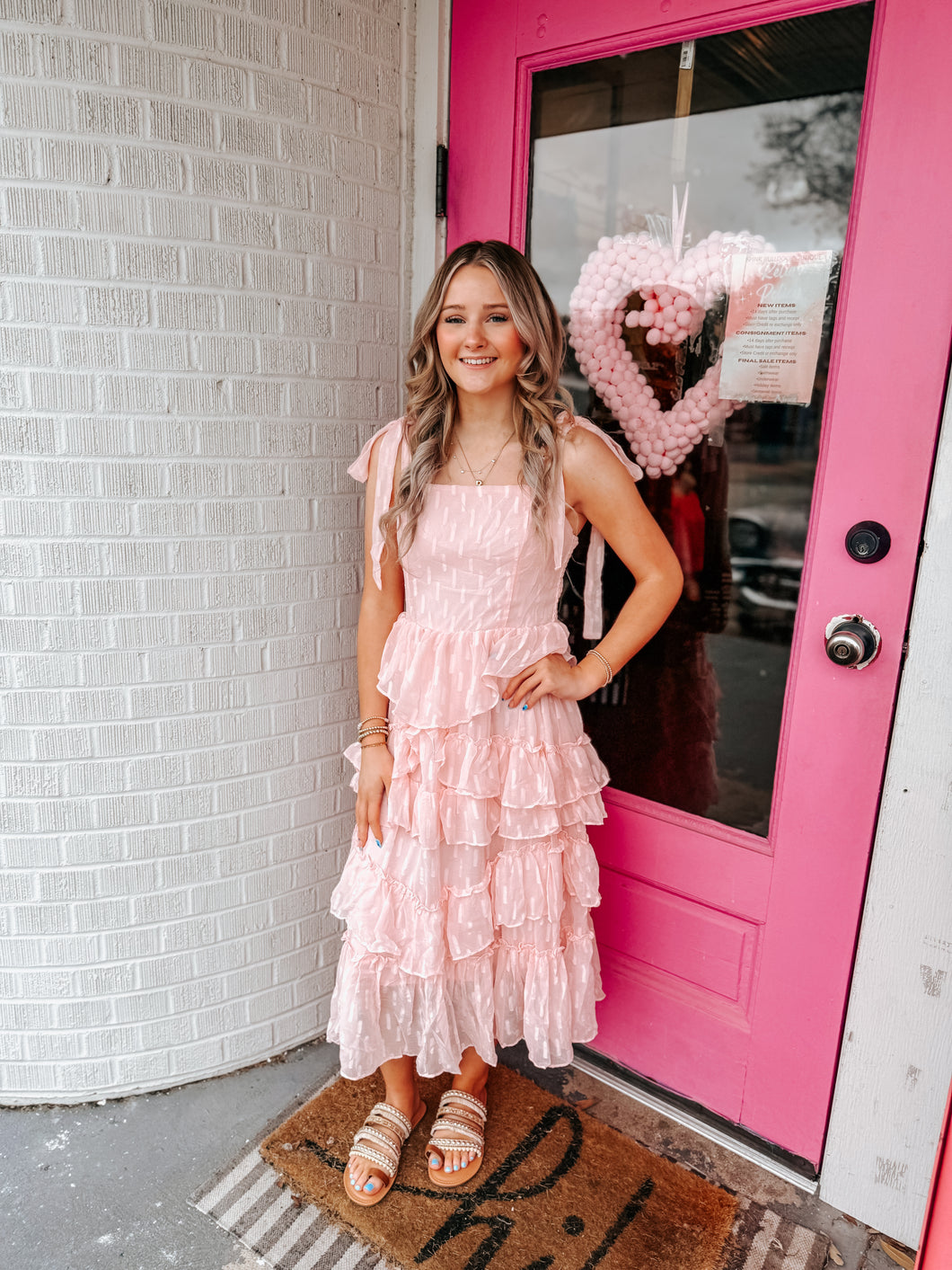 Blush ruffle tie sleeve dress