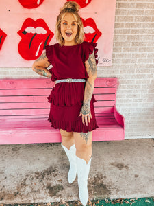 Burgundy ruffle dress