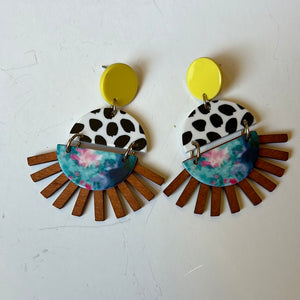 yellow half sun Pink Bulldog Earrings