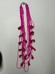 Pink Tassle Pink Bulldog Necklaces